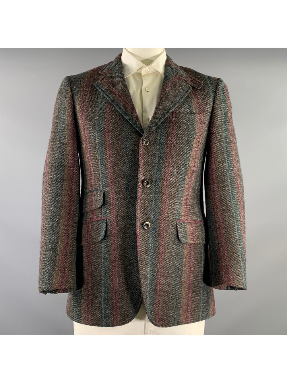 ETRO Chest Size 40 Brown Orange multi Tartan Wool Notch Lapel Sport Coat